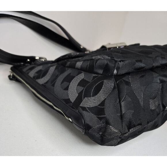 Coach Sig Kristin Metallic Zip Bag Tote Shoulder Bag Black/Silver 18286 - Picture 9 of 15